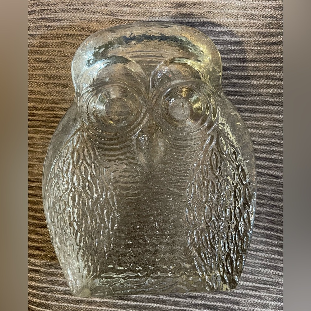 Blenko Clear Glass Owl Midcentury MCM Bookend